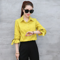 韩版衬衫女 2017春装新款修身显瘦百搭气质翻领九分袖打底衬衣女