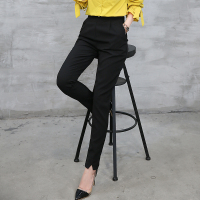 韩版休闲裤女 2017春装新款高腰显高显瘦百搭哈伦黑色小脚裤子女