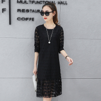 2017年气质韩范蕾丝裙春装新款韩版显瘦长袖镂空中长款连衣裙女