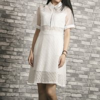 薇妮婷2016夏季新款一字领露肩镂空修身显瘦收腰短袖A字中长款连衣裙