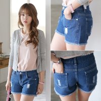 薇妮婷夏季韩版新款高腰热裤毛边显瘦大码宽松牛仔短裤女