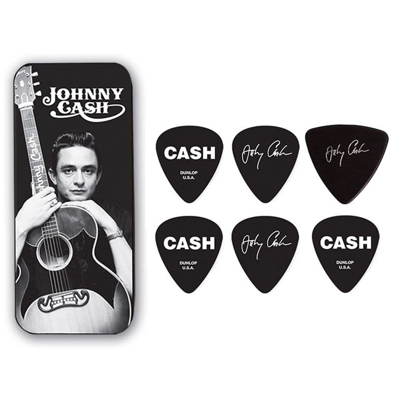 DUNLOP JOHNNY CASH纪念款金属铁盒收纳 吉他拨片 拨片盒一套六枚 乐器配件图片