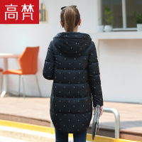 高梵GOLDFARM2018冬季新款茧型印花中长款女士羽绒服修身保暖