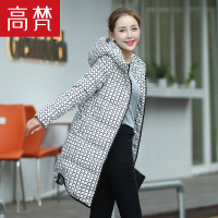 高梵GOLDFARM2018冬季新款茧型印花中长款女士羽绒服修身保暖
