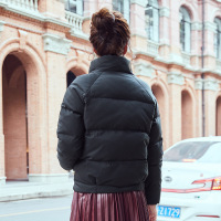 高梵GOLDFARM冬季新款韩版立领短款羽绒服女士保暖时尚纯色面包服外套