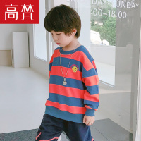 高梵童装2019秋冬新款儿童绣花圆领条纹卫衣潮酷男童秋装外套洋气