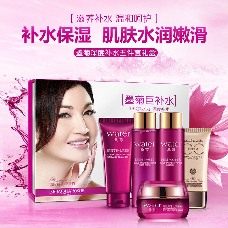 泊泉雅墨菊五件套化妆品套装430g(ml) 补水保湿滋润化妆品洁面膏保湿露精华乳凝霜CC霜