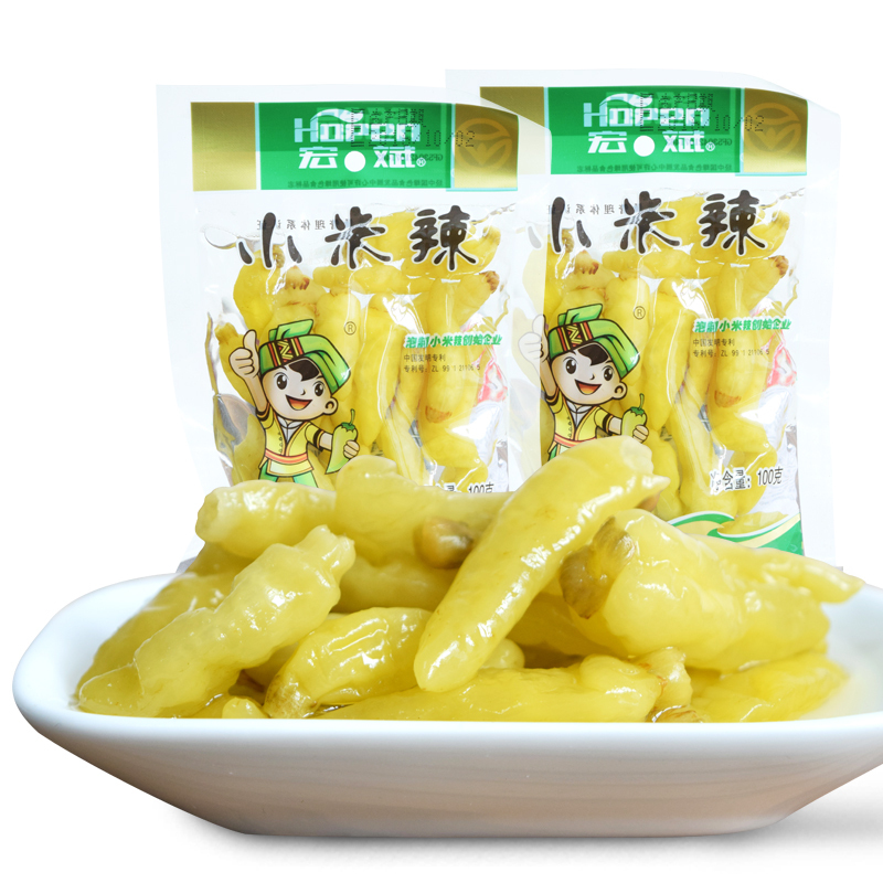 云南特产10袋包邮宏斌泡椒小米辣100g云南泡野山椒小米椒自制泡凤爪