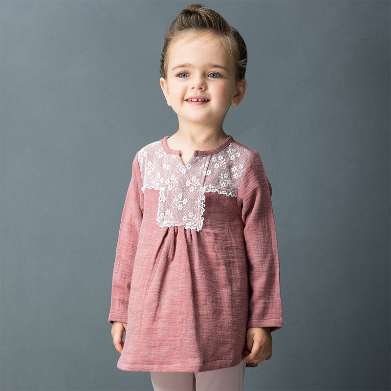 婴姿坊女童长袖韩版连衣裙儿童纯色淑女裙子2016新品女宝宝时尚