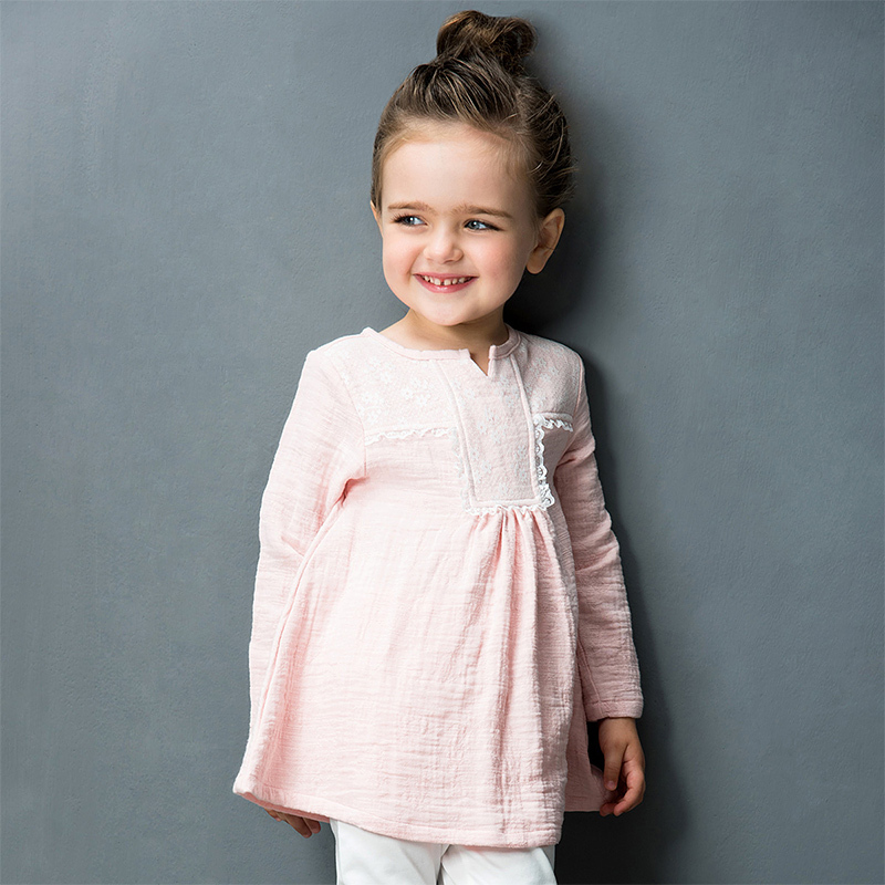 婴姿坊女童长袖韩版连衣裙儿童纯色淑女裙子2016新品女宝宝时尚