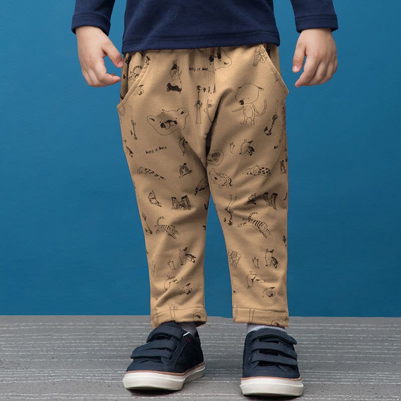 婴姿坊儿童休闲长裤 男童春秋款百搭印花裤子2016新品松紧韩版图片
