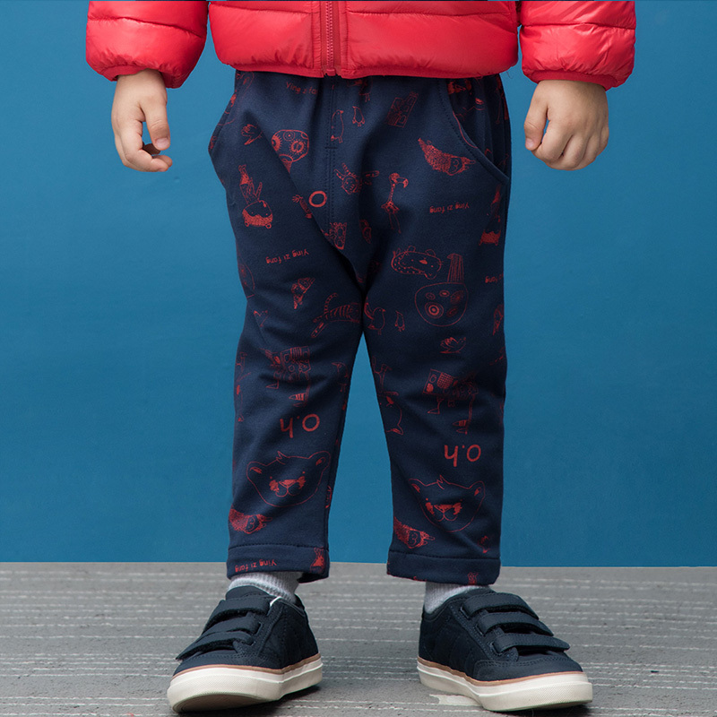 婴姿坊儿童休闲长裤 男童春秋款百搭印花裤子2016新品松紧韩版