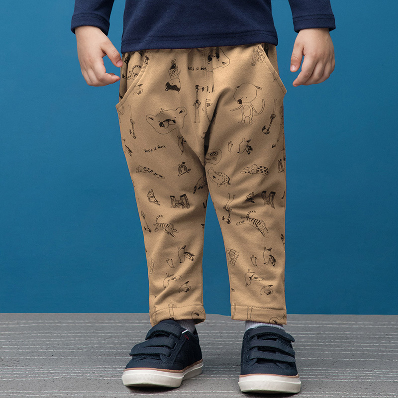 婴姿坊儿童休闲长裤 男童春秋款百搭印花裤子2016新品松紧韩版