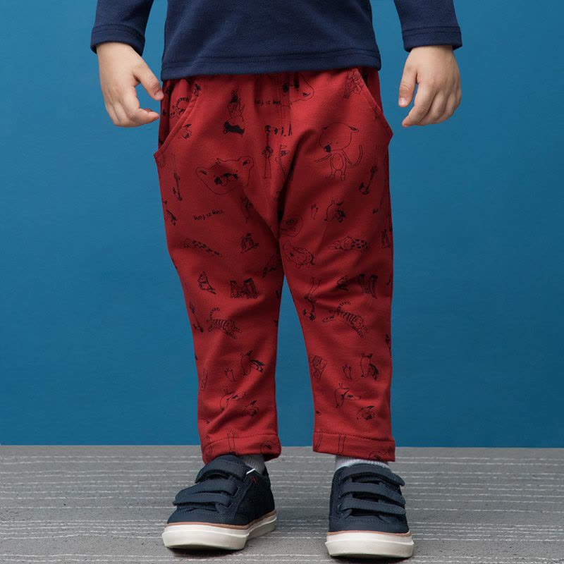 婴姿坊儿童休闲长裤 男童春秋款百搭印花裤子2016新品松紧韩版图片