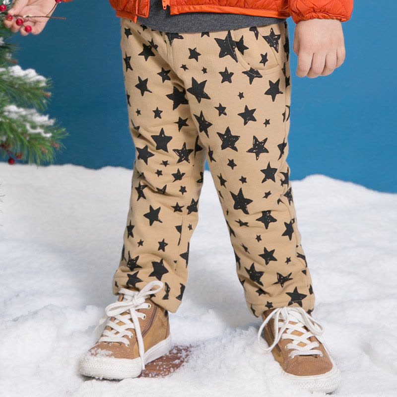 婴姿坊正品男童加厚夹棉松紧长裤宝宝冬季休闲百搭保暖棉裤新品图片