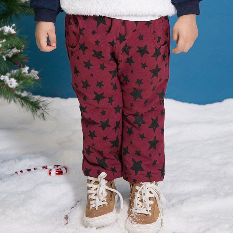 婴姿坊正品男童加厚夹棉松紧长裤宝宝冬季休闲百搭保暖棉裤新品图片