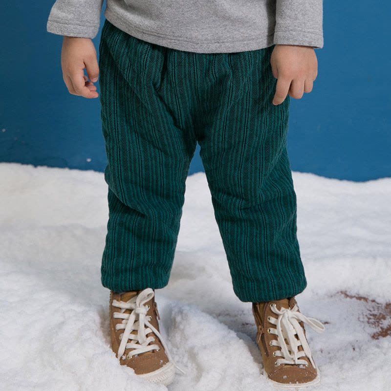 婴姿坊正品童装男童加绒加厚收脚长裤宝宝松紧格子棉裤冬季新品图片