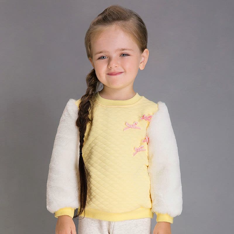 婴姿坊正品童装女童圆领长袖T恤宝宝毛毛袖打底衫秋冬款新品上衣图片