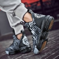 高帮潮鞋男春季2019新款青少年涂鸦运动鞋男百搭鞋子男鸳鸯休闲鞋