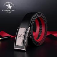 圣大保罗polo红色皮带男本命年中年牛皮爸爸腰带黑色自动扣 2019新款 正品 儿童节礼物 新年礼物