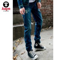 AAPE2016秋冬新款日系潮牌猿人头明星款男士休闲韩版百搭宽松水洗直筒长...