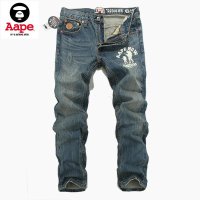 AAPE2016秋冬新款潮牌猿人头长裤男士休闲韩版百搭宽松水洗直筒牛仔裤8...