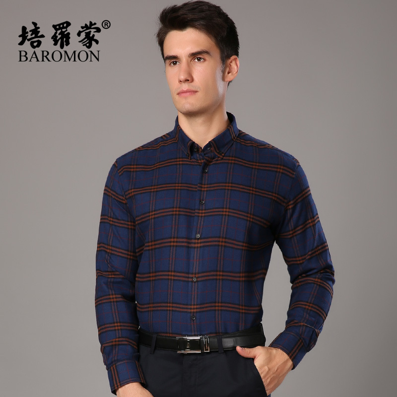 baromon/培罗蒙春秋新品男士商务休闲长袖衬衫天丝衬衣18015-1【价格