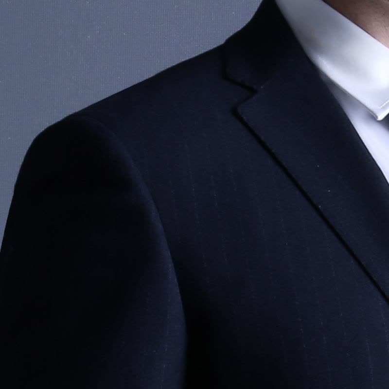 西服套装 培罗蒙秋中年男士商务休闲双开叉藏青条纹韩版西装外套ETZBH7359图片