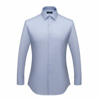 BAROMON/培罗蒙男装衬衫男士商务长袖休闲衬衫浅蓝细格寸衫修身纯棉男衬衣新品男衬衫培羅蒙19012