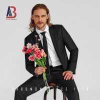 BAROMON/培罗蒙2020秋新品男士商务西装黑色格子礼服羊毛西服套装