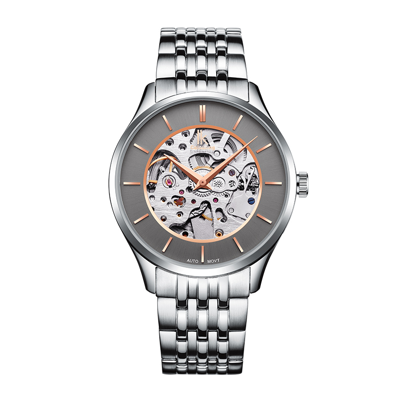 阿帕琦IK 男士手表机械表镂空全自动商务休闲时尚腕表50米防水运动表K004GS1皮带钢带