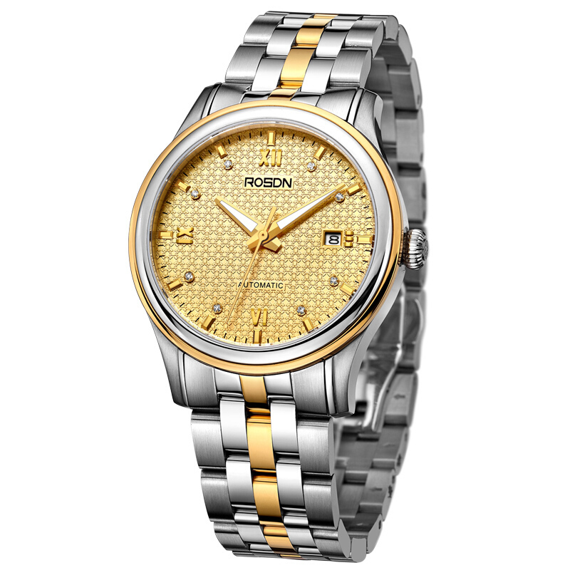 劳士顿rosdn男士全自动机械精钢男表防水情侣手表