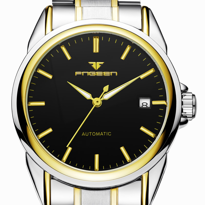 芬尊fngeen男士手表镂空日历自动机械表男皮带钢带表6609