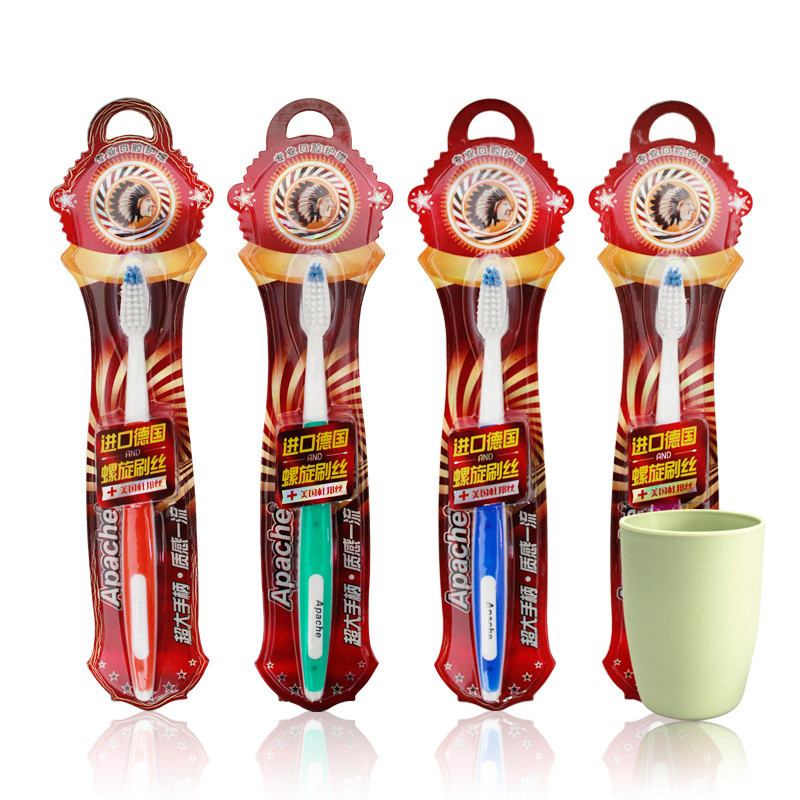 apache阿帕齐进口螺旋丝杜邦丝成人中软毛牙刷4支装情侣装