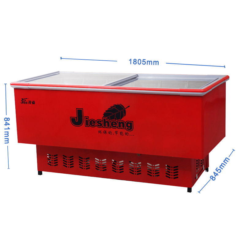 捷盛(JS)SCWD4-538F 538升 1.8米红色玻璃门岛柜卧式冷柜商用 超大容量展示冰柜 超市大容量展示冷柜冰柜高清大图