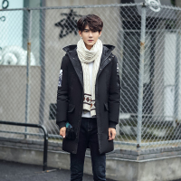 新品男士青年韩版修身羽绒服男式白鸭绒加厚羽绒服中长款 XXL 黑色