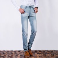 LEEPU'S李普斯夏季浅色男士牛仔裤直筒修身大码青年休闲长裤透气