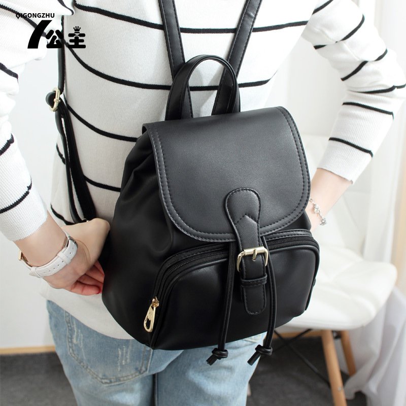 七公主时尚女包2016新款抽带搭扣女双肩包背包韩版学院风学生书包