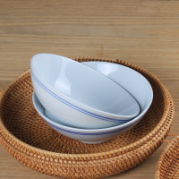 LICHEN景德镇陶瓷老式蓝边碗 高白瓷釉下彩大饭碗面碗一个6英寸 微波炉适用