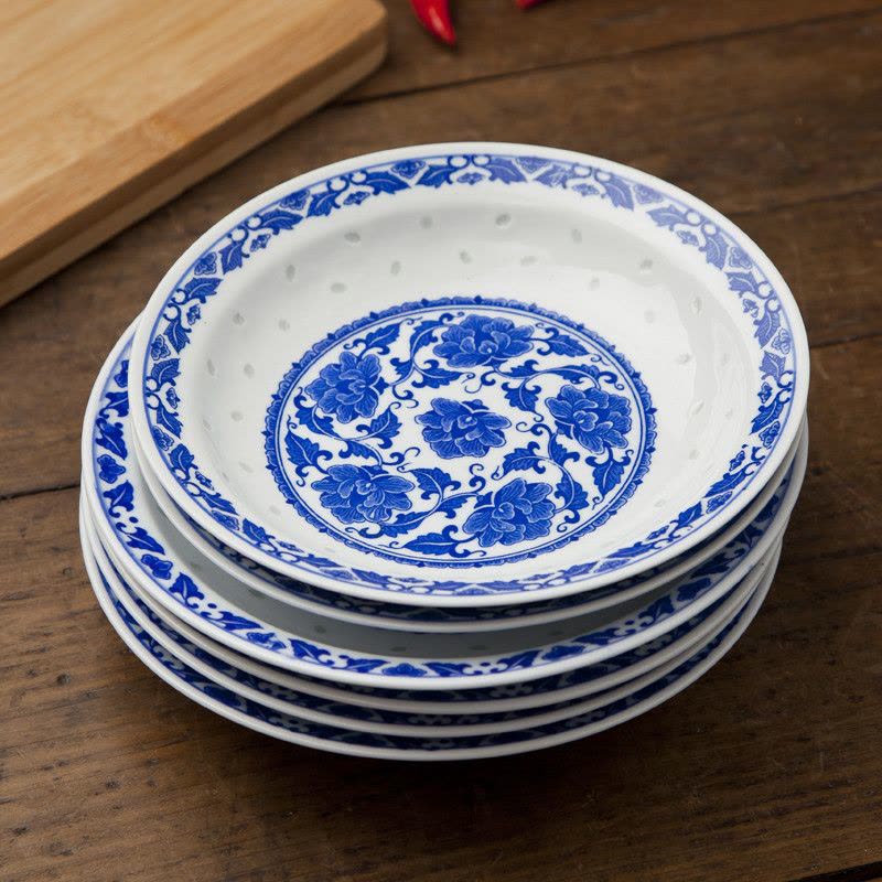 LICHEN 景德镇青花玲珑瓷器釉下彩陶瓷餐具套装 牡丹31头碗碟套装 微波炉适用图片