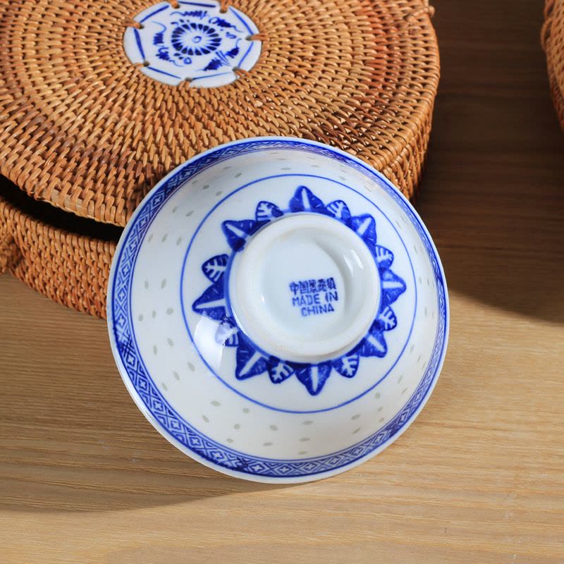 LICHEN 景德镇陶瓷饭 釉下彩青花玲珑瓷器碗 传统龙纹反口碗6个装 高温烧制 微波炉适用 5.5英寸图片