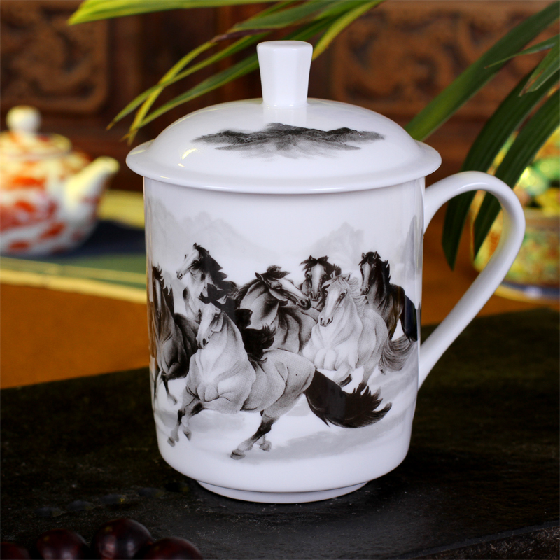 LICHEN陶瓷茶杯景德镇骨瓷办公迎宾泡茶水杯500ml