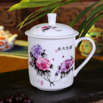 LICHEN陶瓷茶杯景德镇骨瓷办公迎宾泡茶水杯500ml