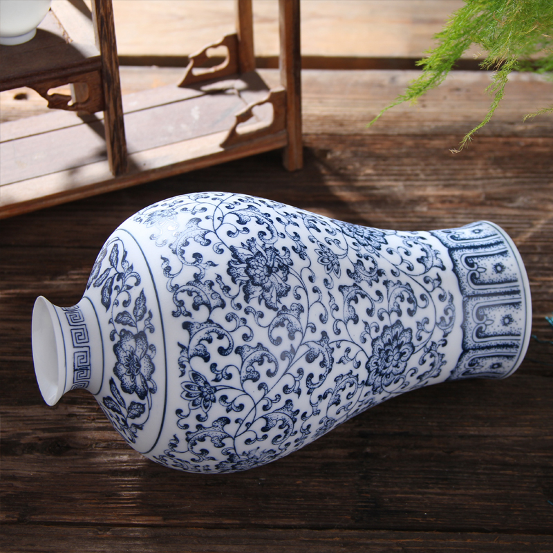 LICHEN景德镇青花瓷花瓶 手工艺薄胎陶瓷花瓶花器装饰摆件 小号梅瓶高26厘米x肚径13厘米