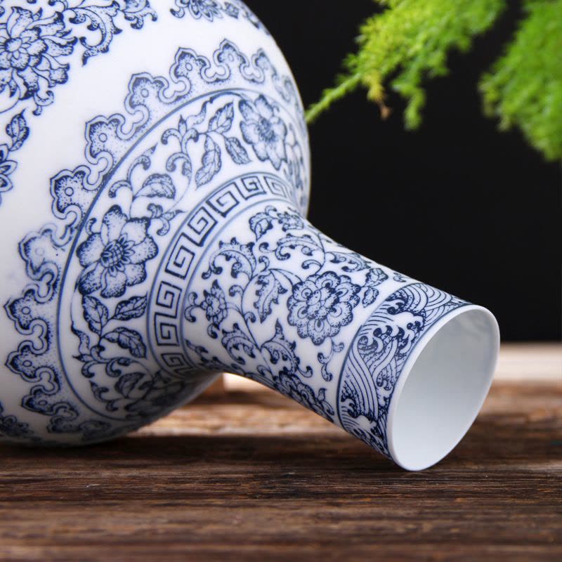景德镇青花瓷花瓶 手工艺薄胎陶瓷花瓶花器装饰摆件 小号天球瓶高23厘米x肚径13.5厘米图片
