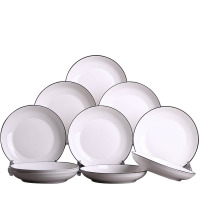 LICHEN菜盘子北欧ins餐具纯白黑线碟子圆形7英寸10只装
