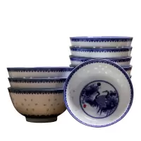 LICHEN 景德镇青花玲珑陶瓷器饭碗釉中彩中式 比翼双飞4.5英寸饭碗微波炉适用