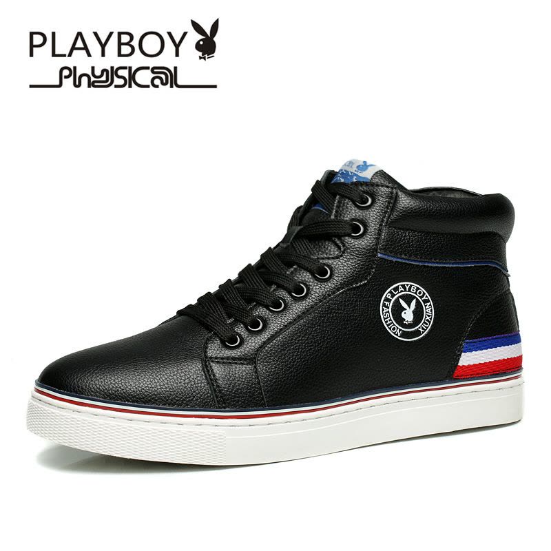 花花公子(PLAYBOY)男鞋冬季新款男士棉鞋高帮皮鞋男棉鞋头层牛皮英伦冬季保暖加绒靴子休闲鞋 男图片