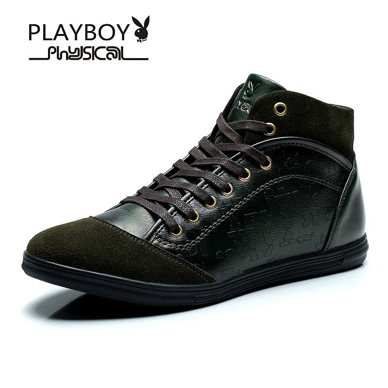 花花公子(PLAYBOY)冬季新款男鞋高帮复古英伦休闲板鞋男圆头男士商务鞋男加绒棉鞋 男图片