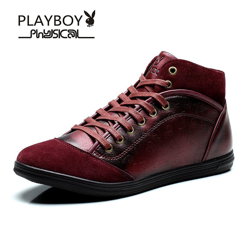 花花公子(PLAYBOY)冬季新款男鞋高帮复古英伦休闲板鞋男圆头男士商务鞋男加绒棉鞋 男图片